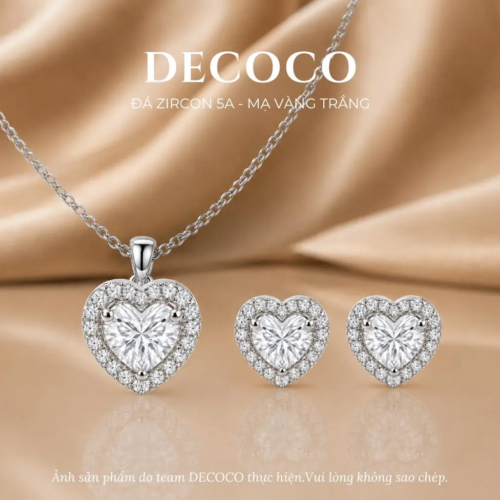 Set LIBI đá trái tim - Dây chuyền và khuyên tai - 2