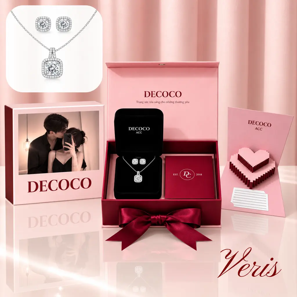 Set VERIS đá vuông - Dây chuyền và khuyên tai - 1