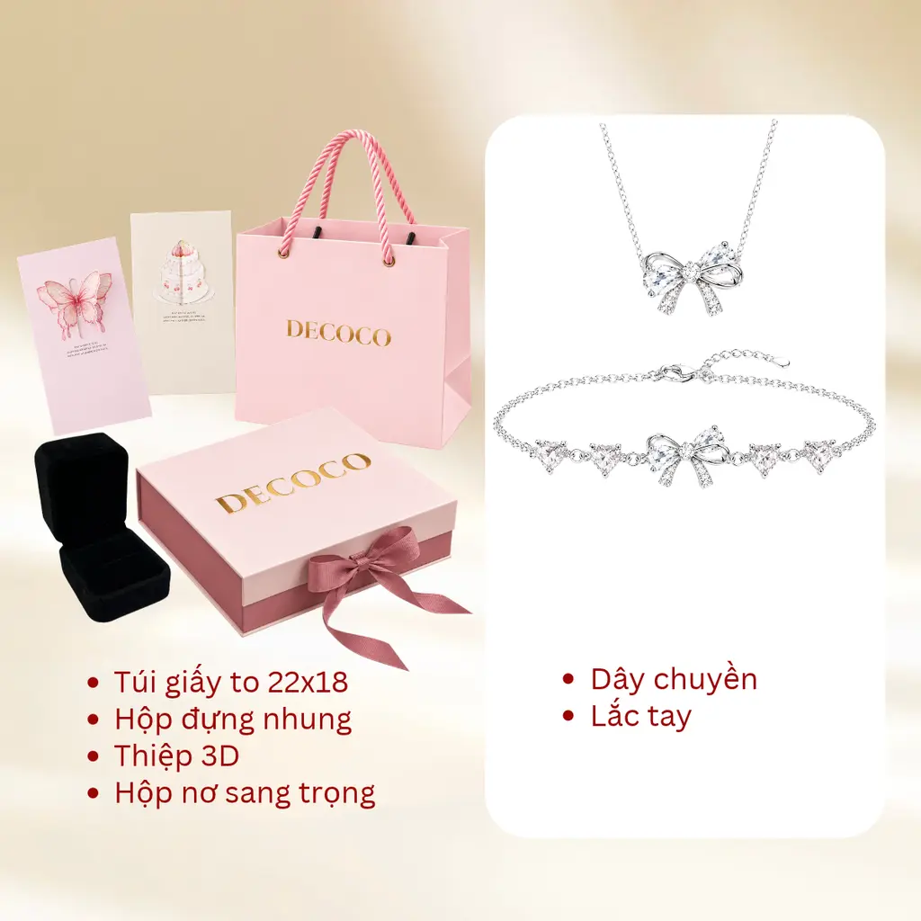 Set BABI nơ đá hồng - Dây chuyền và vòng tay - 10
